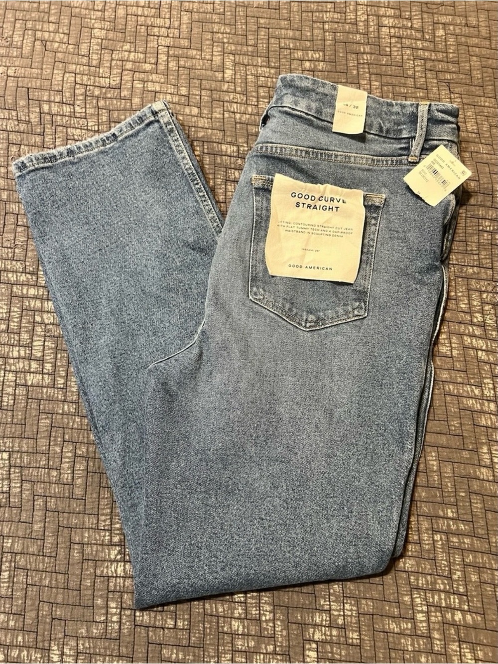GOOD AMERICAN Jeans Good Curve Distressed Straight Leg Jeans Size 14/32